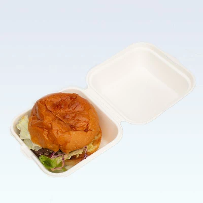 Fabrik-Promotion-Bagasse-Hamburger-Clamshell-Box, Zuckerrohr, umweltfreundliche quadratische Hamburger-Box, heiße Verkaufsprodukte